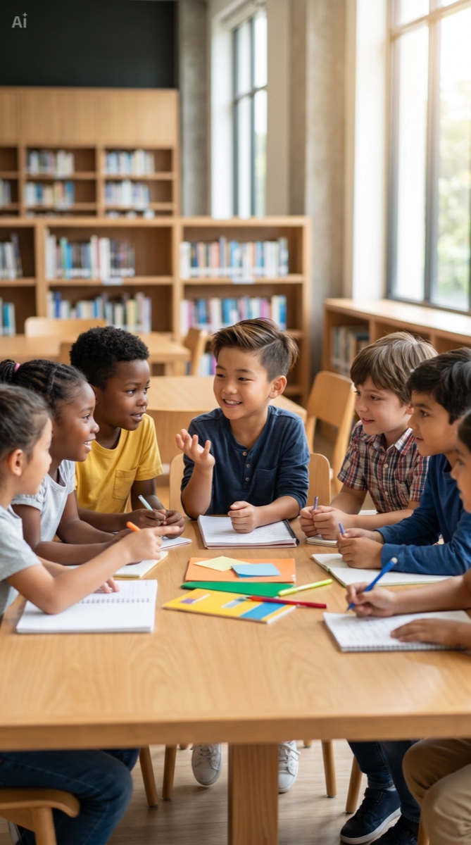 子どもたちが輪になって対話している様子